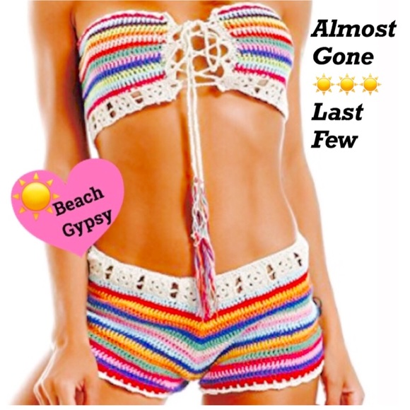CROCHET Rainbow Bandeau & Boyshort Beach/Swimwear - Picture 2 of 8